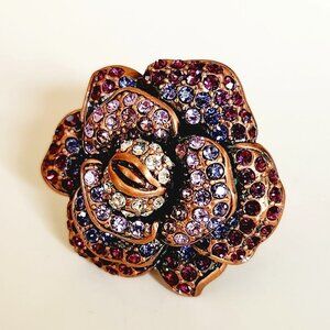 LaVintage Pink Purple Sparkly Encrusted Rhinestone Floral Rose Ring Sz. 7